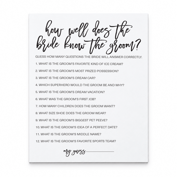 How Well Does The Bride Know The Groom Bridal Shower Game