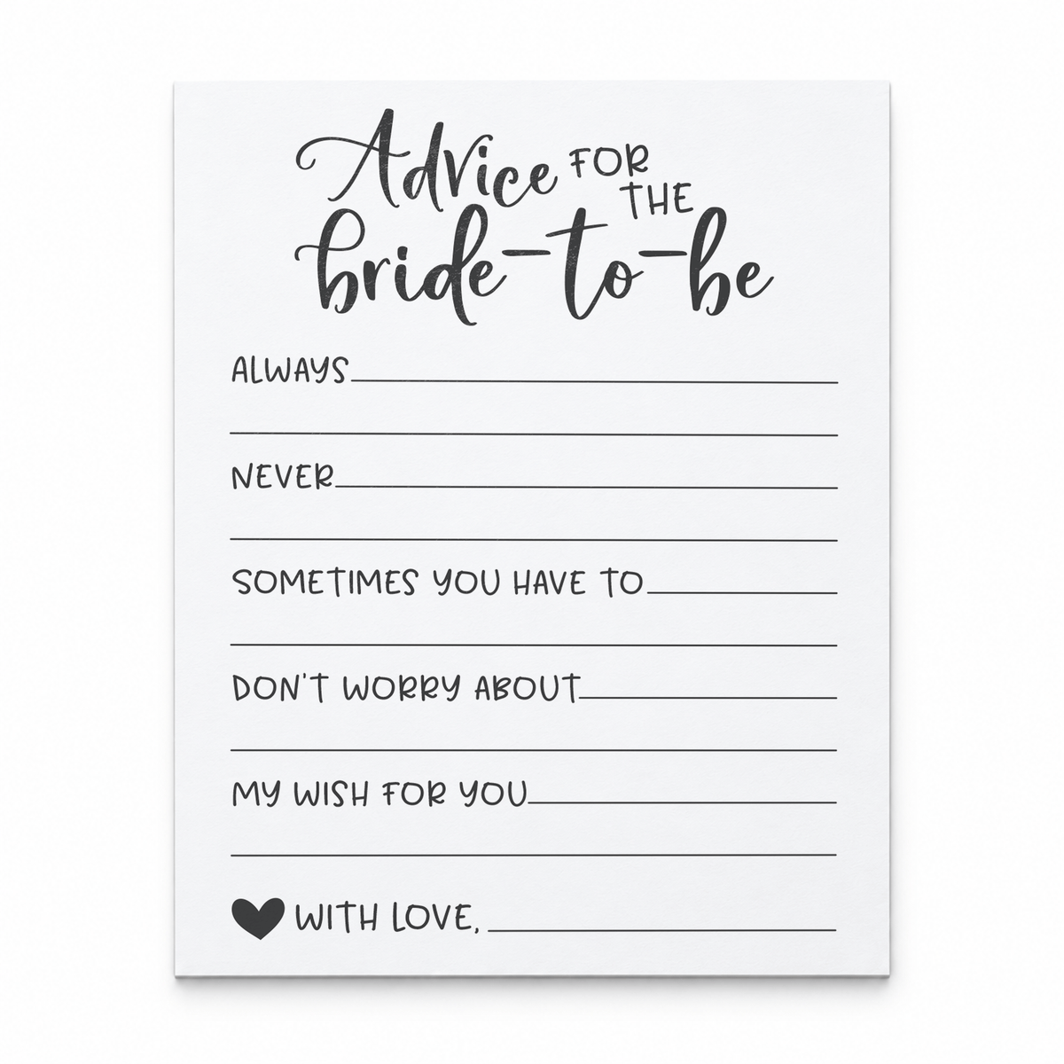 Advice for the Bride Bridal Shower Activity