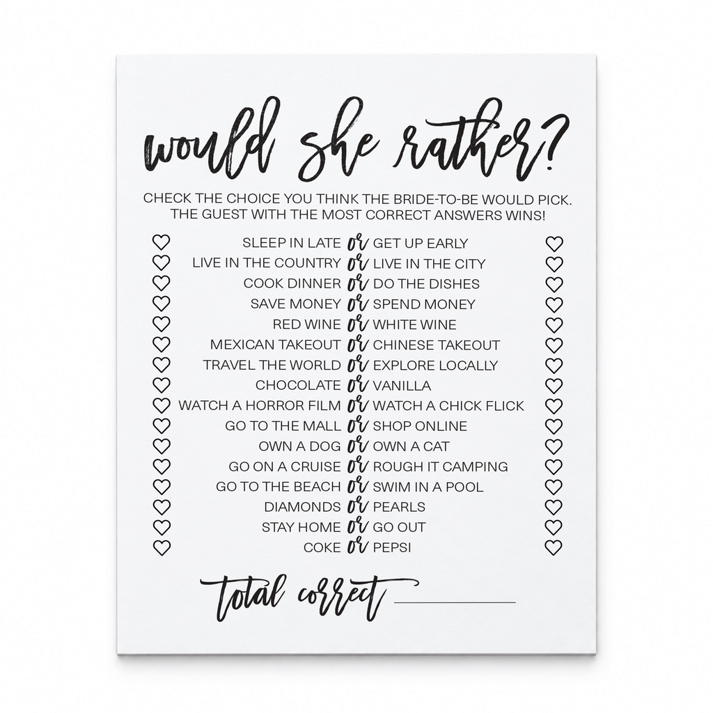 Would She Rather Bridal Shower Game