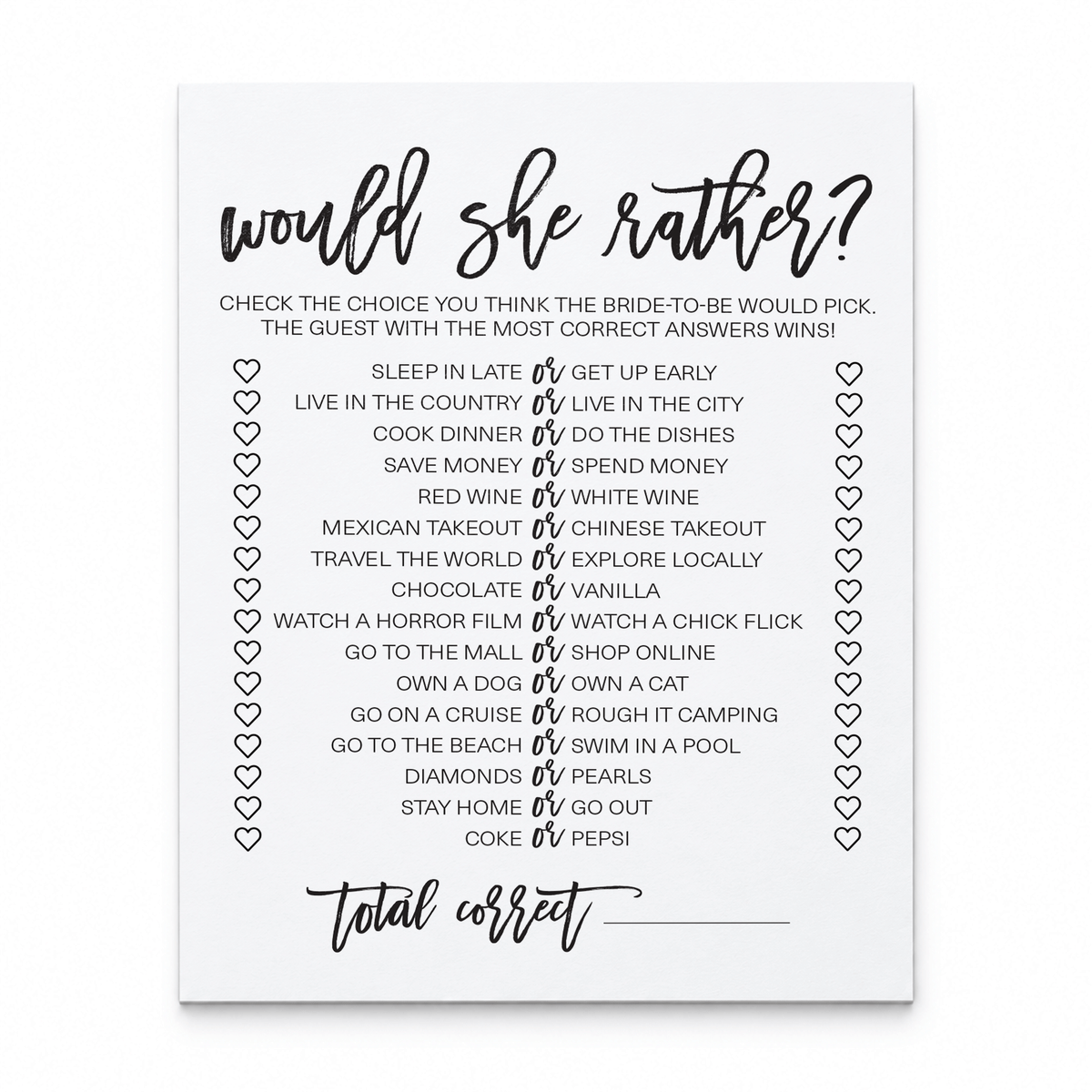 Would She Rather Bridal Shower Game