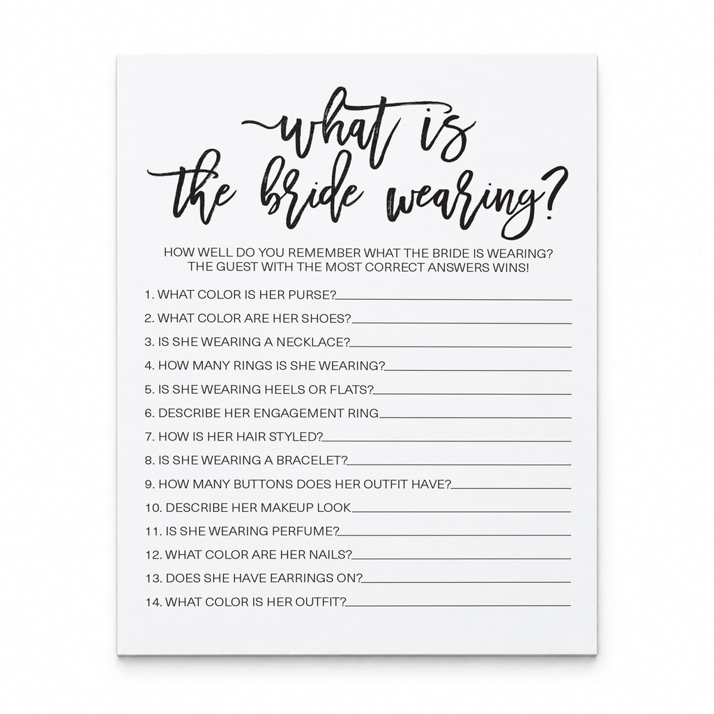 What Is The Bride Wearing Bridal Shower Game