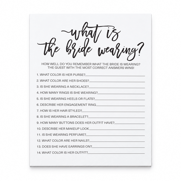 What Is The Bride Wearing Bridal Shower Game