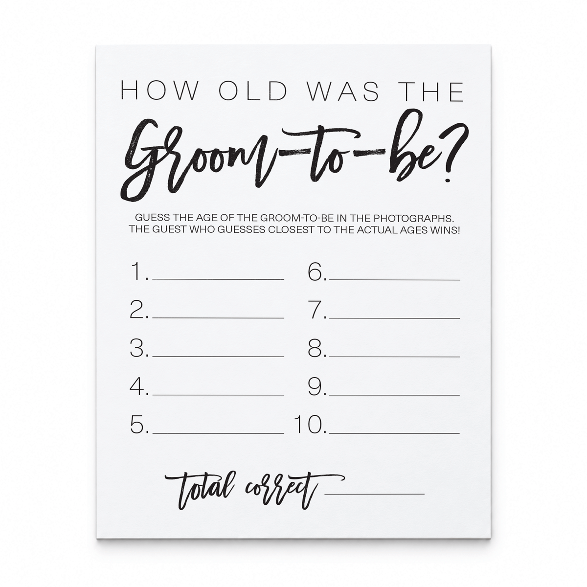 How Old was the Groom-to-be Bridal Shower Game