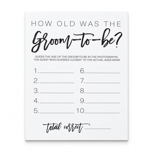 How Old was the Groom-to-be Bridal Shower Game
