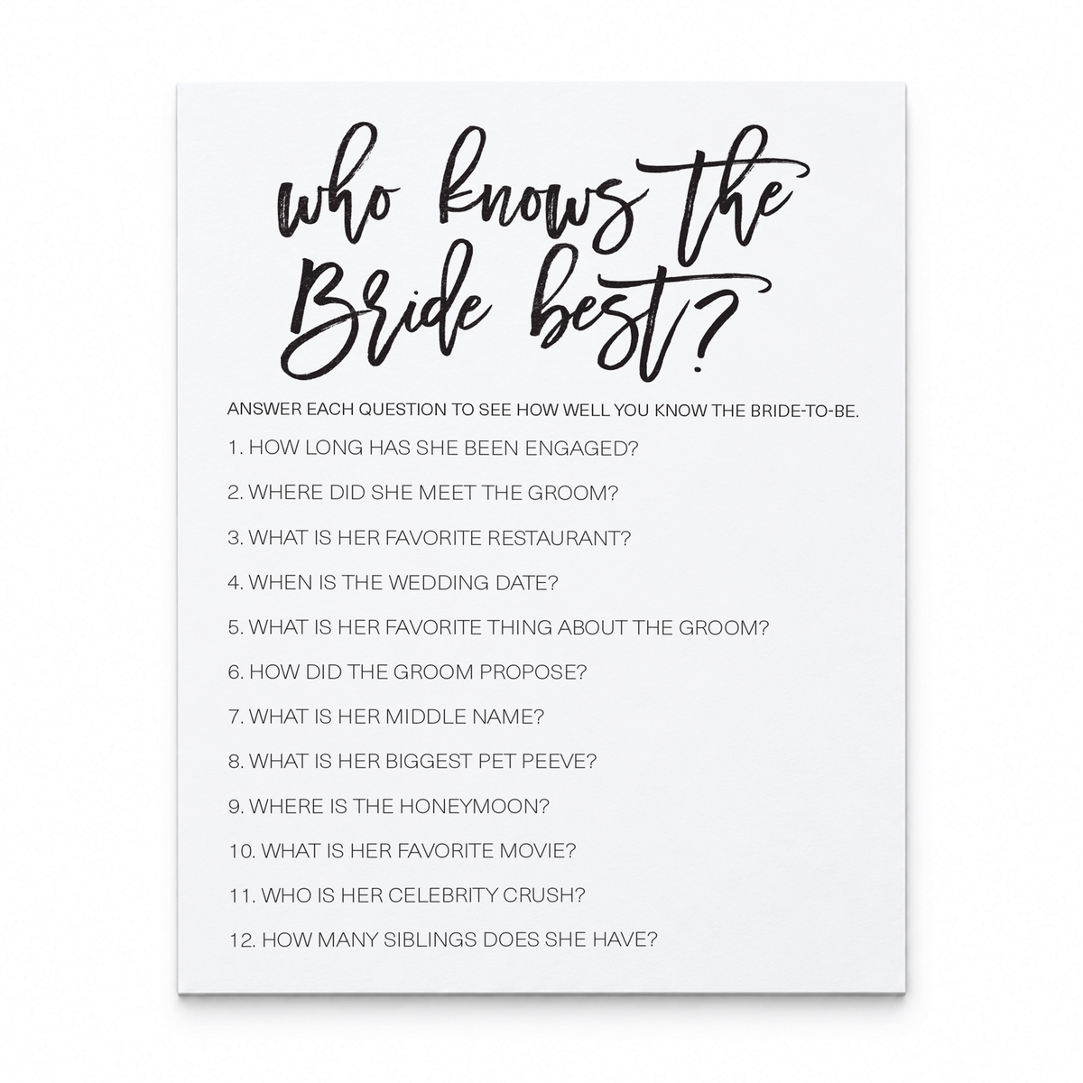 Who Knows The Bride Best Bridal Shower Game