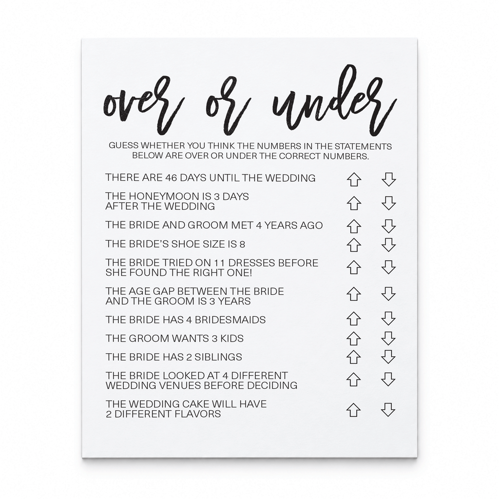 Over or Under Bridal Shower Game