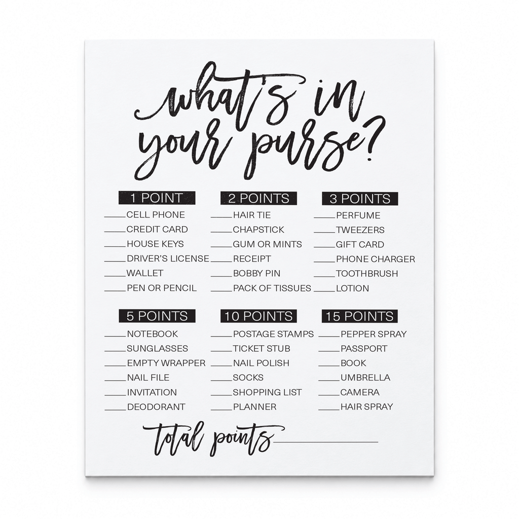 What's In Your Purse Bridal Shower Game