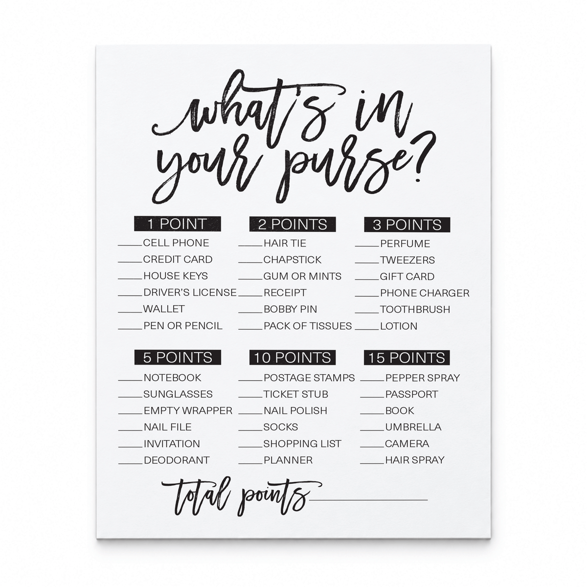 What's In Your Purse Bridal Shower Game