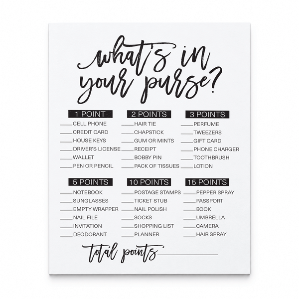 What's In Your Purse Bridal Shower Game