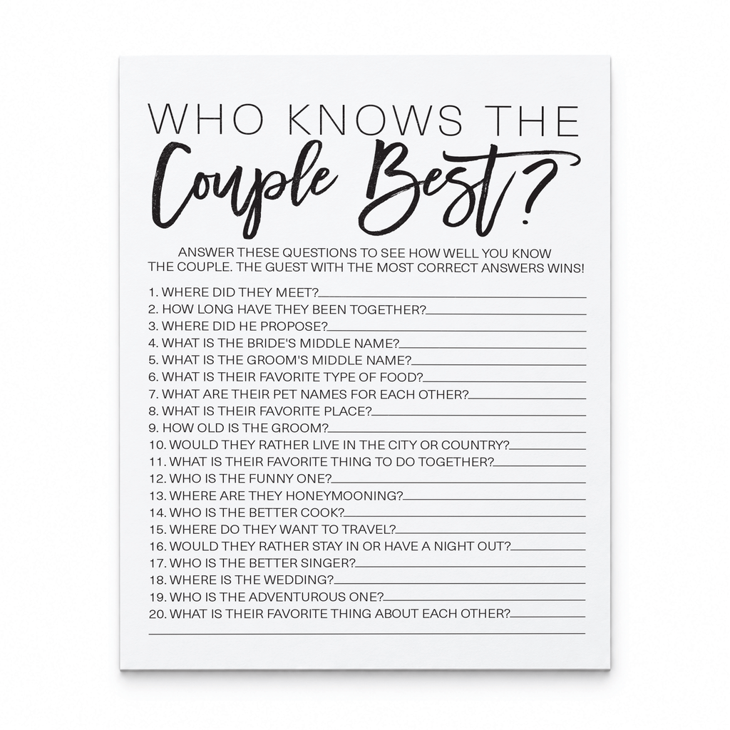 Who Knows The Couple Best Bridal Shower Game