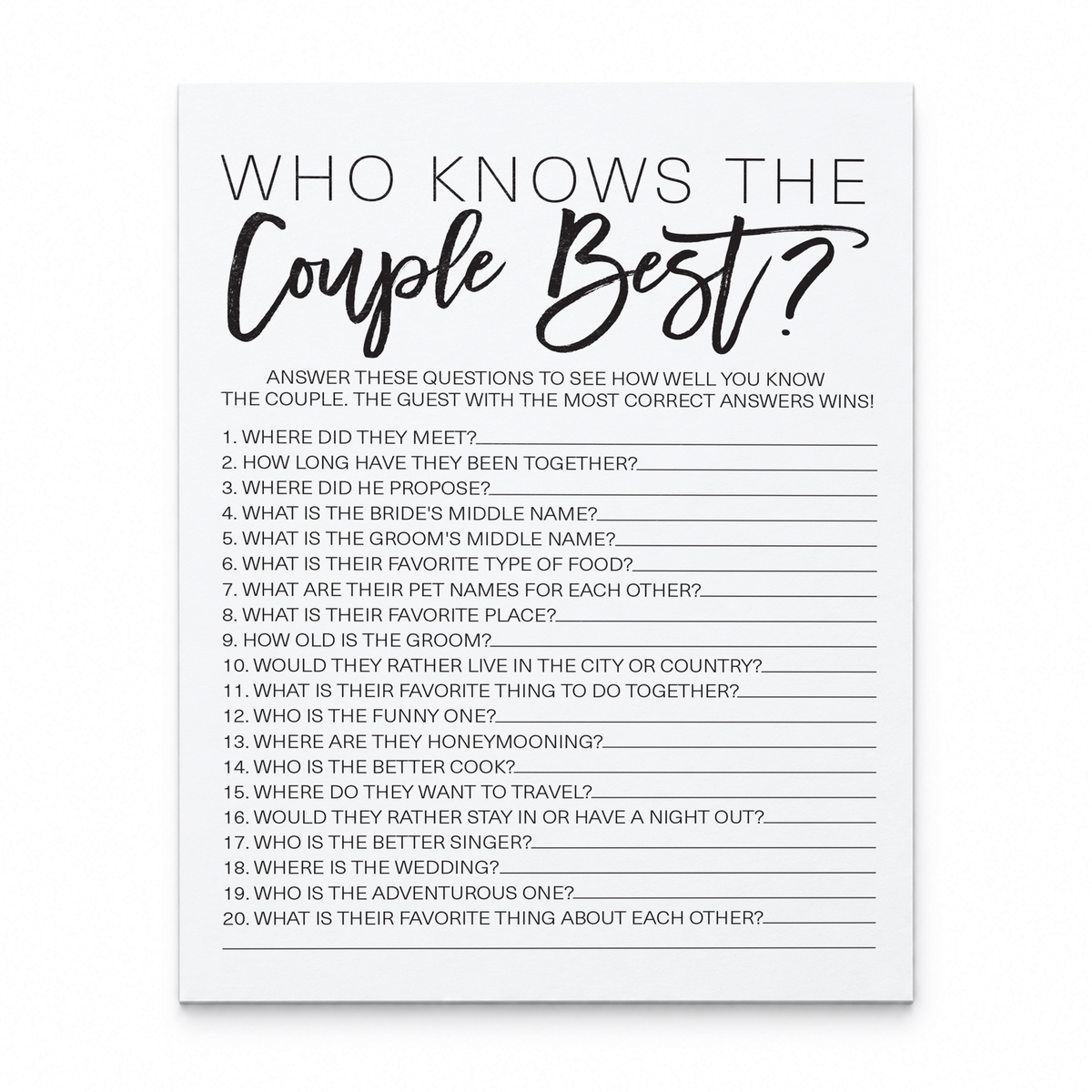 Who Knows The Couple Best Bridal Shower Game