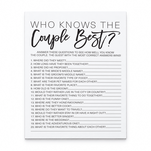 Who Knows The Couple Best Bridal Shower Game