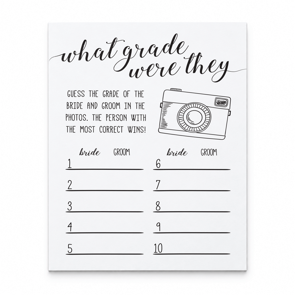 What Grade Were They Bridal Shower Game