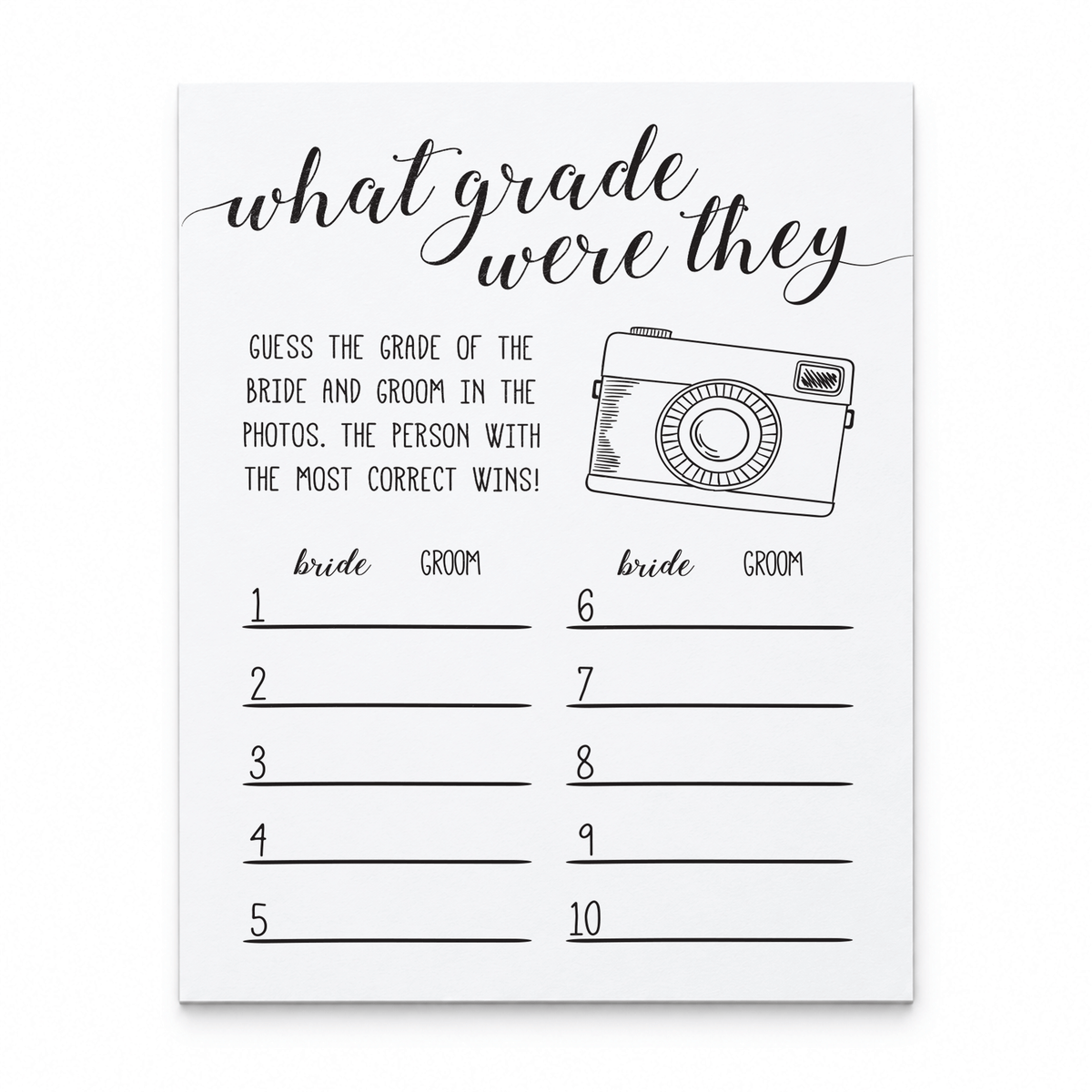 What Grade Were They Bridal Shower Game