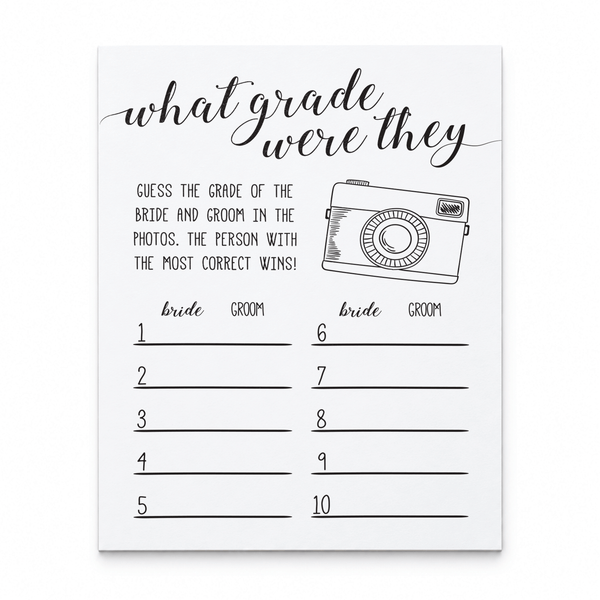 What Grade Were They Bridal Shower Game