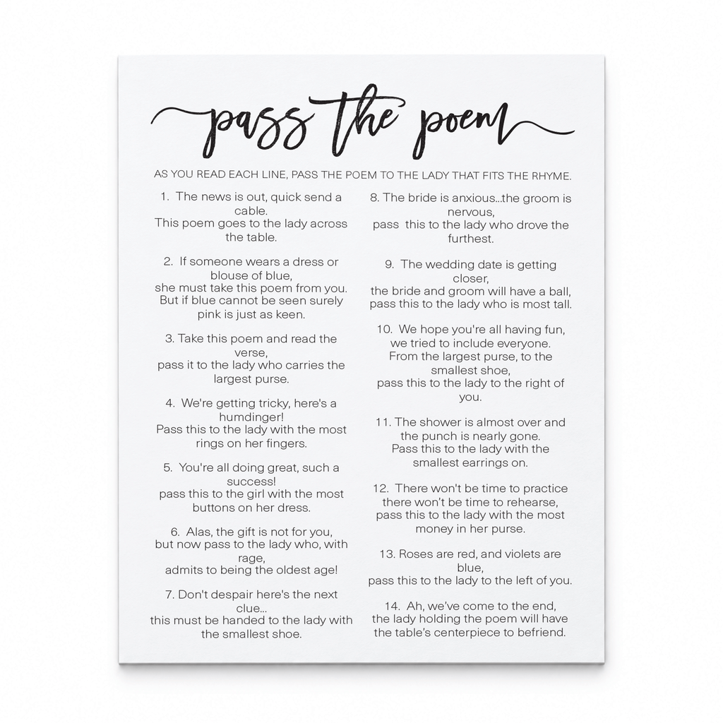 Pass The Poem Bridal Shower Game