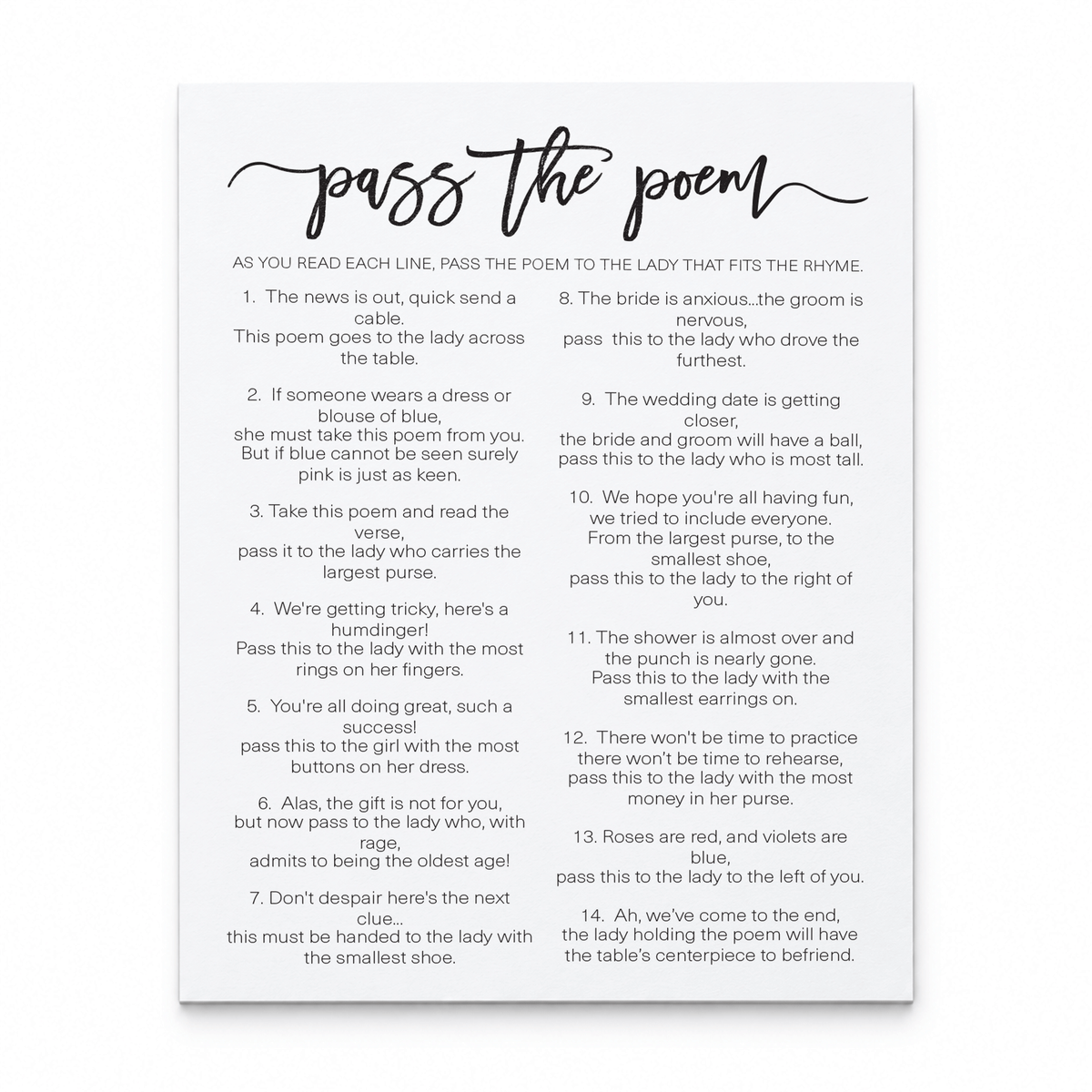 Pass The Poem Bridal Shower Game