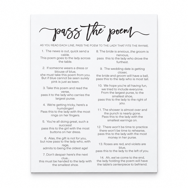 Pass The Poem Bridal Shower Game