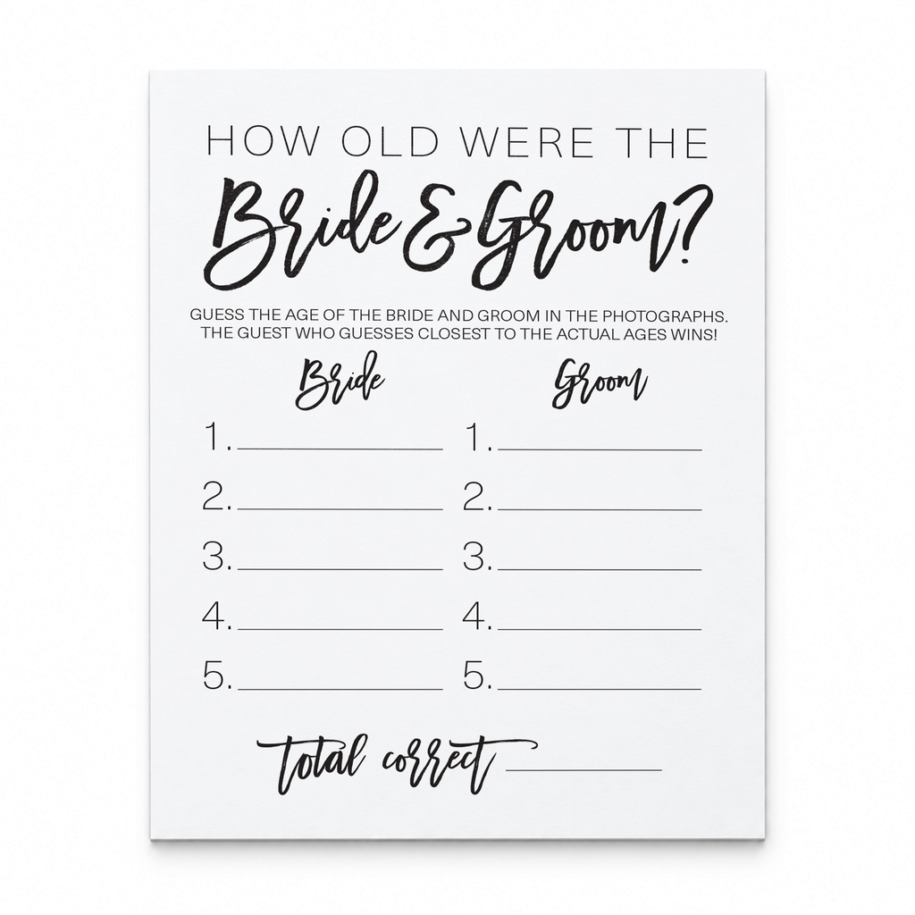 How Old Were The Bride And Groom Bridal Shower Game