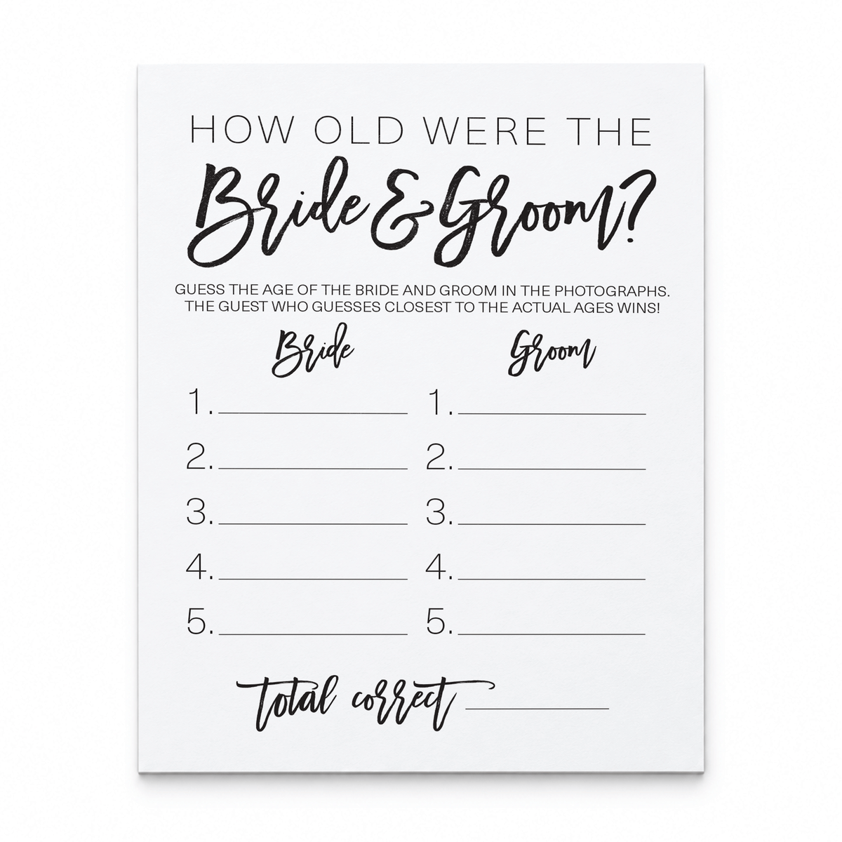 How Old Were The Bride And Groom Bridal Shower Game