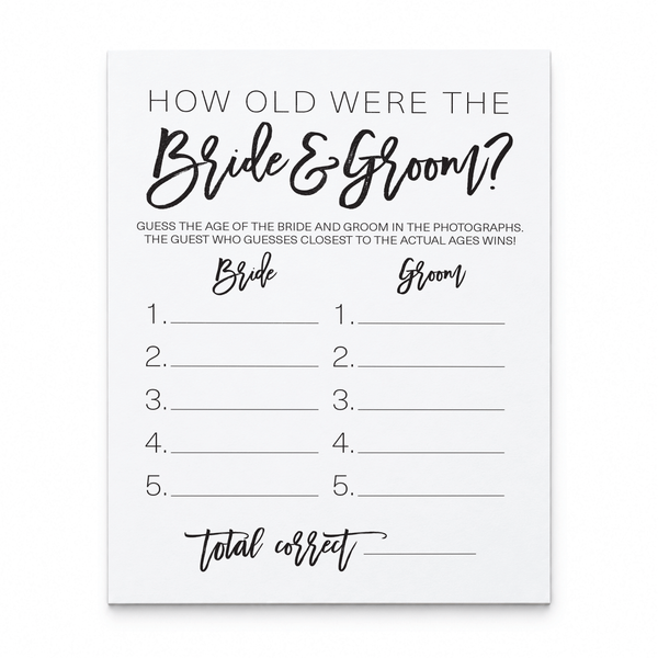 How Old Were The Bride And Groom Bridal Shower Game
