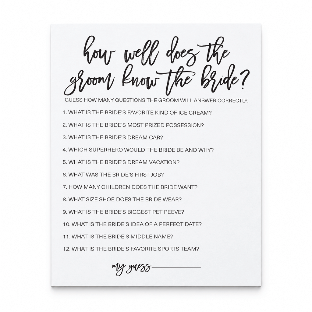 How Well Does The Groom Know The Bride Bridal Shower Game
