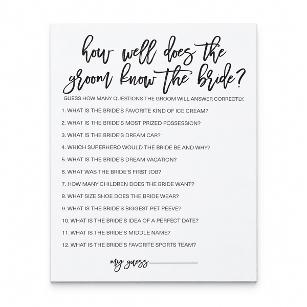 How Well Does The Groom Know The Bride Bridal Shower Game