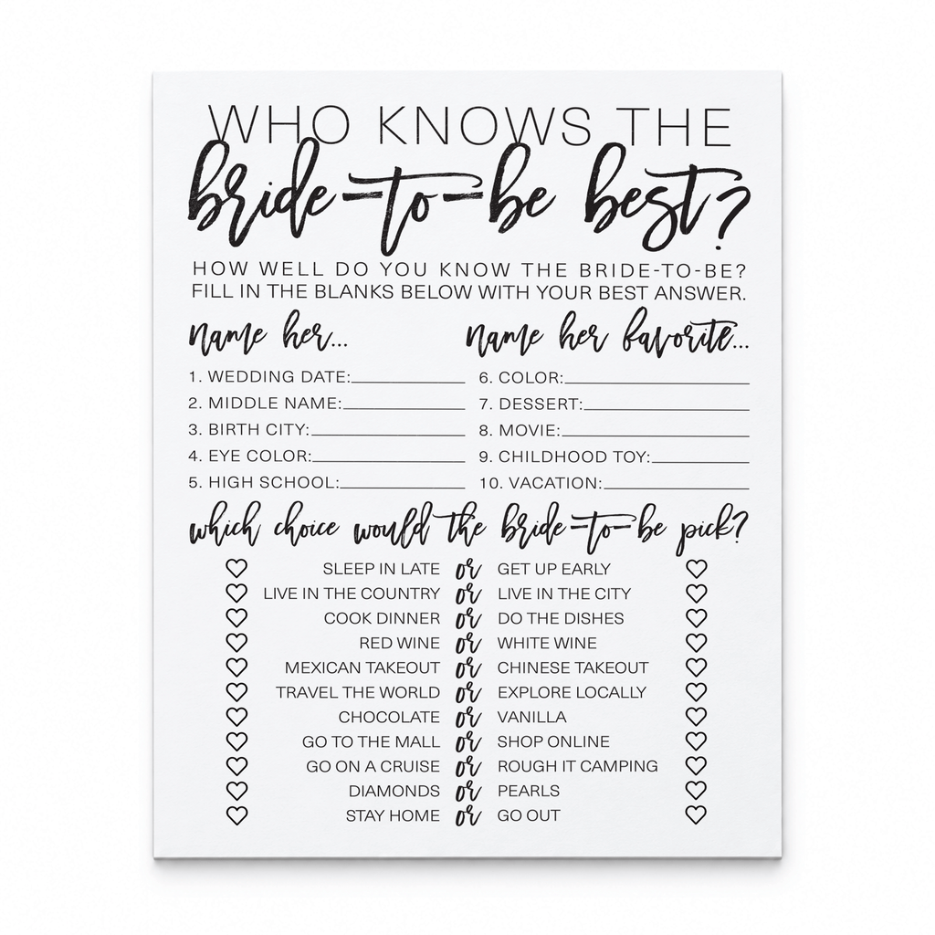 Who Knows The Bride-To-Be Best Bridal Shower Game