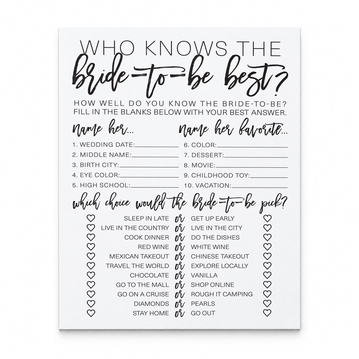 Who Knows The Bride-To-Be Best Bridal Shower Game