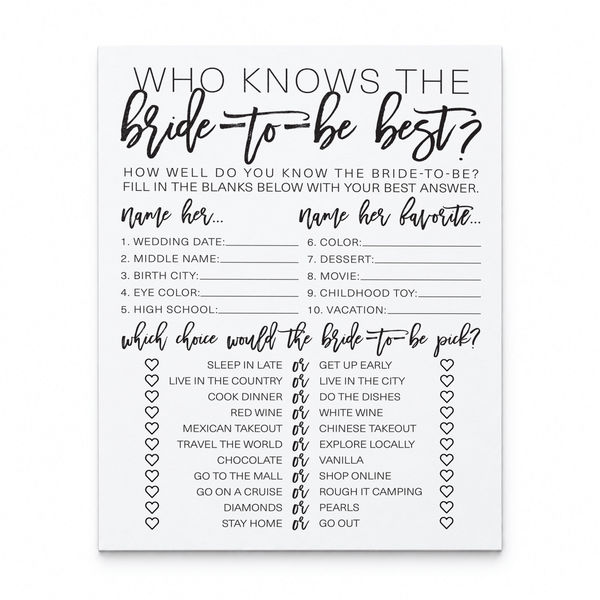 Who Knows The Bride-To-Be Best Bridal Shower Game
