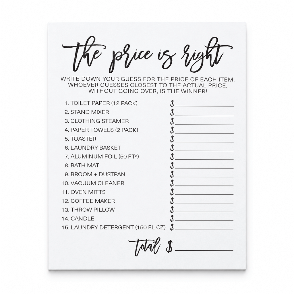The Price Is Right Bridal Shower Game
