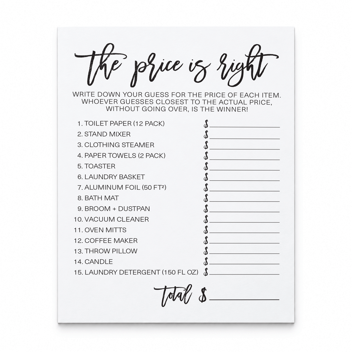 The Price Is Right Bridal Shower Game