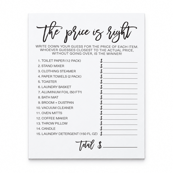 The Price Is Right Bridal Shower Game