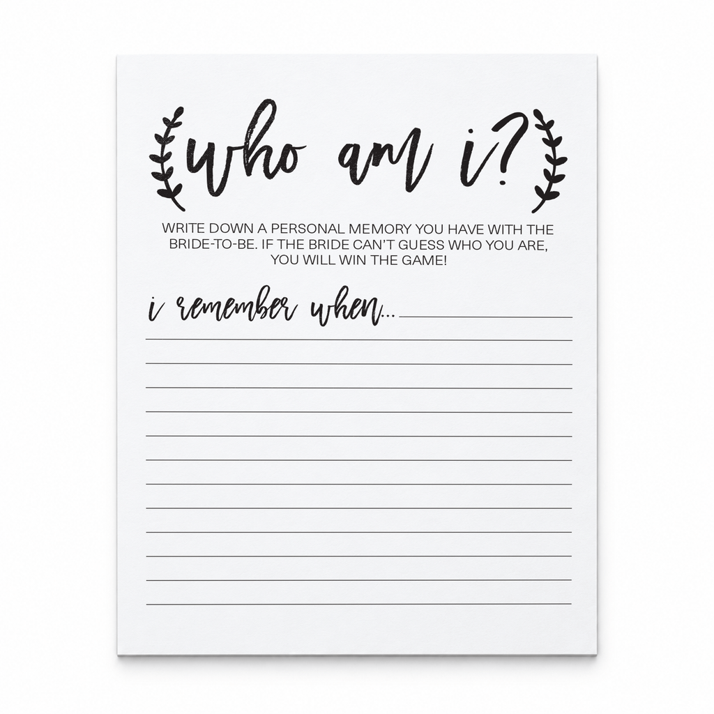 Who Am I Bridal Shower Game