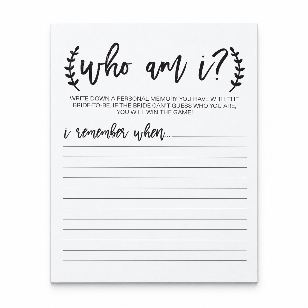 Who Am I Bridal Shower Game