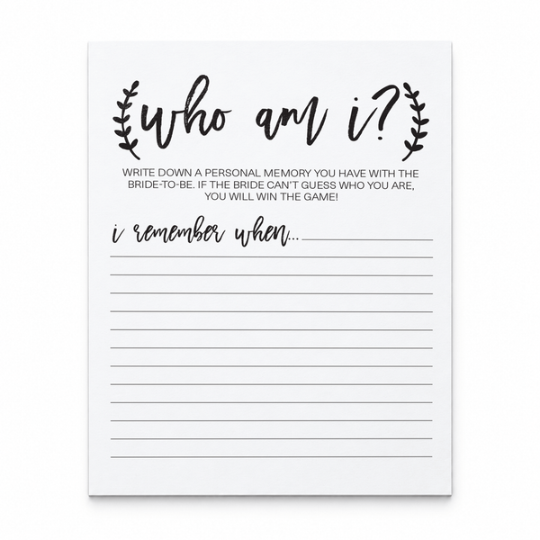 Who Am I Bridal Shower Game