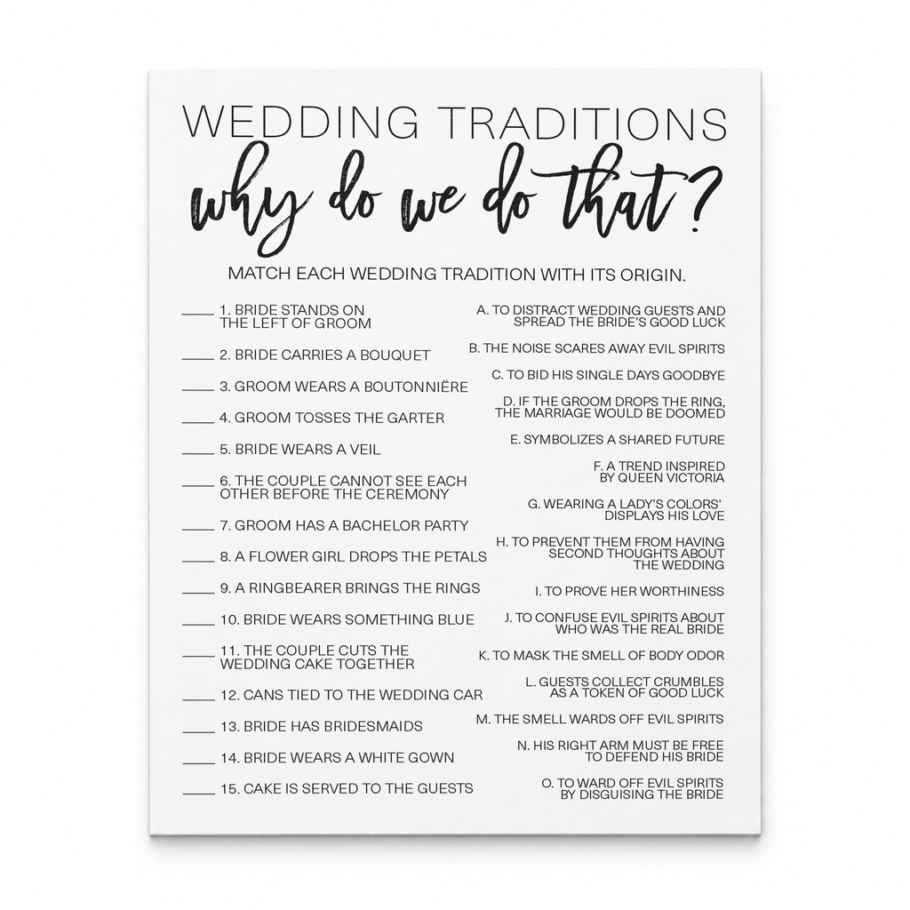 Wedding Traditions Bridal Shower Game