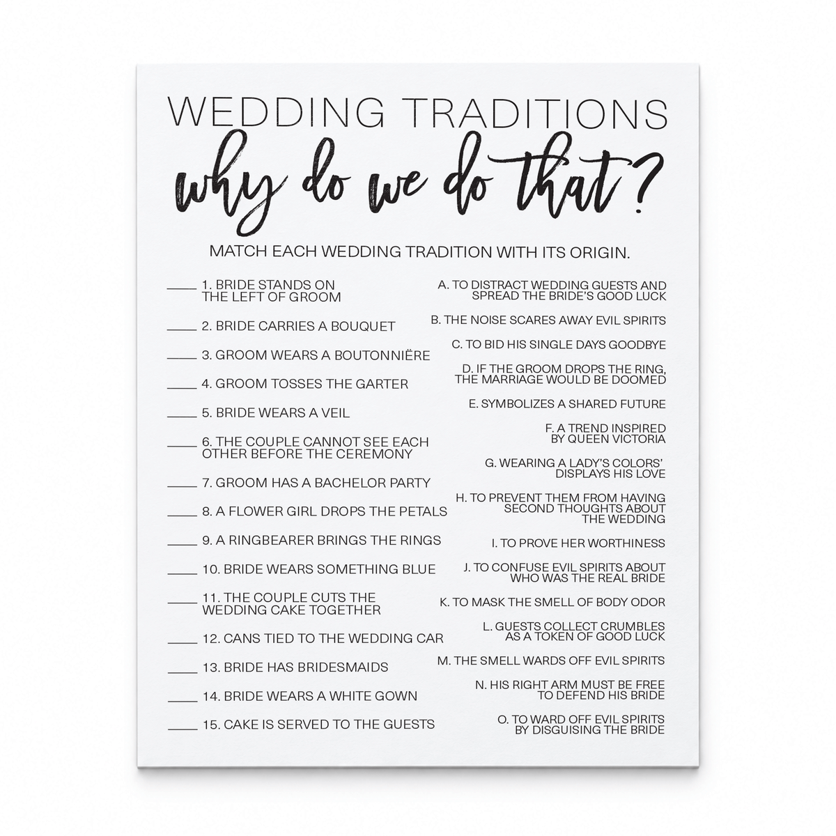 Wedding Traditions Bridal Shower Game