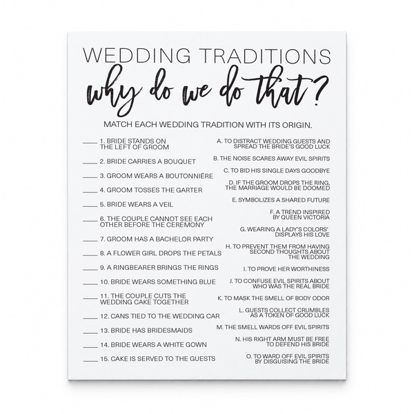 Wedding Traditions Bridal Shower Game