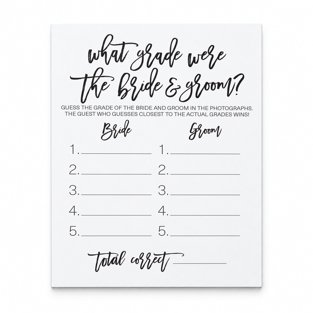 What Grade Were They Bridal Shower Game