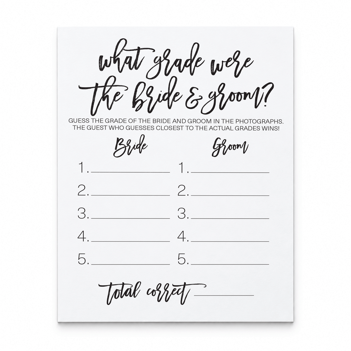 What Grade Were They Bridal Shower Game