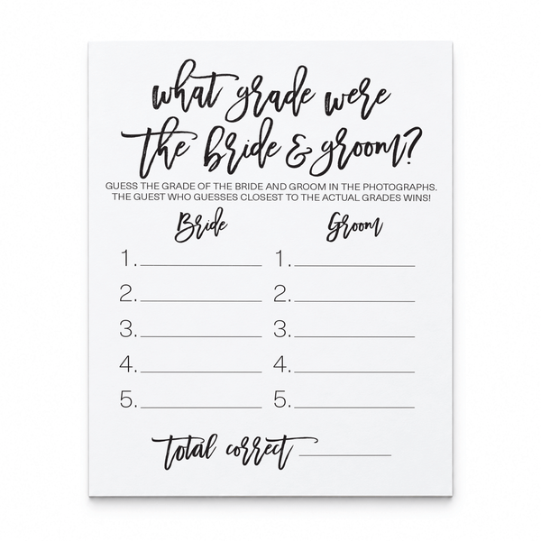 What Grade Were They Bridal Shower Game