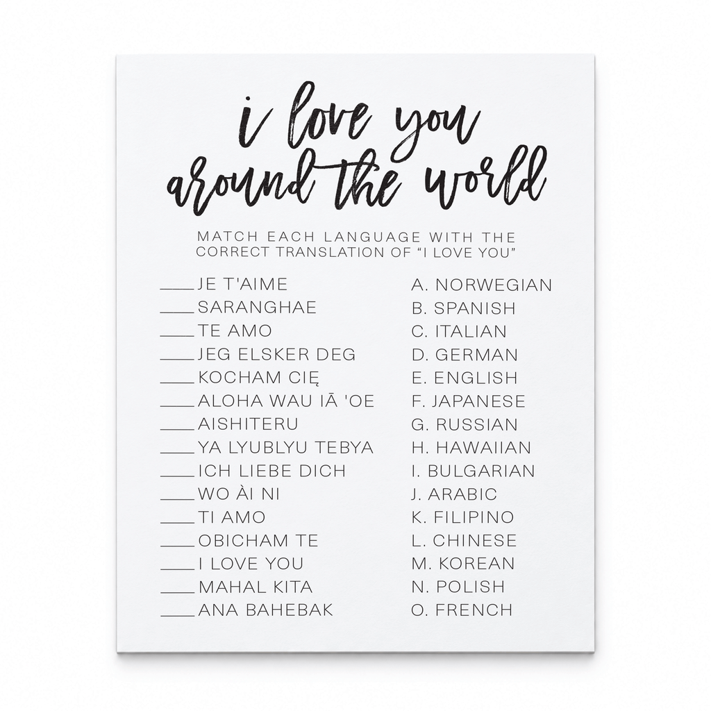 I Love You Around The World Bridal Shower Game