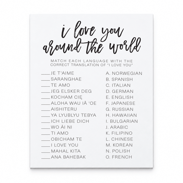I Love You Around The World Bridal Shower Game