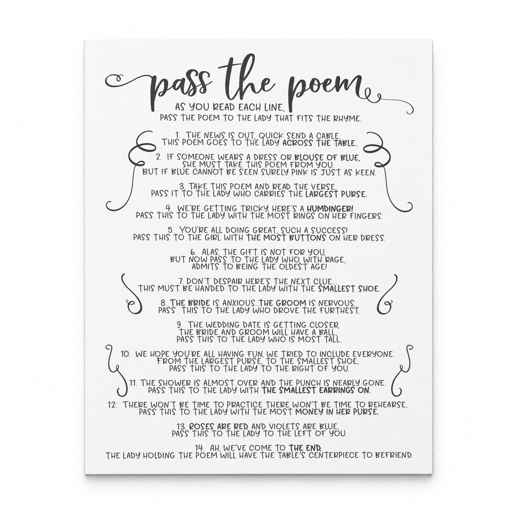 Pass The Poem Bridal Shower Game
