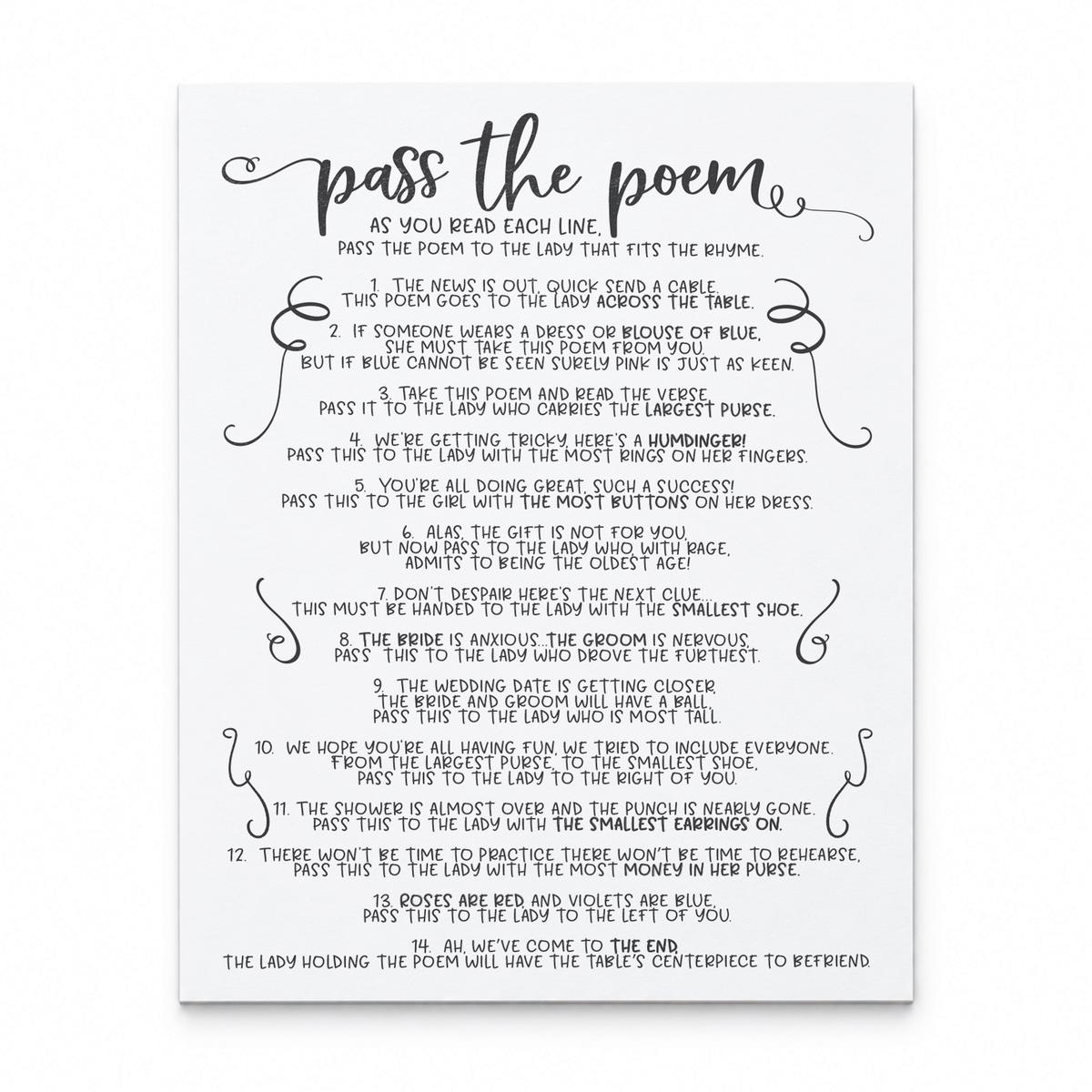 Pass The Poem Bridal Shower Game