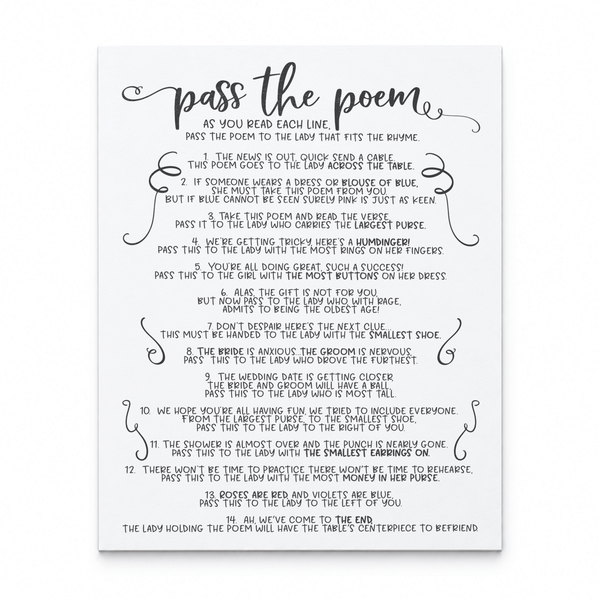 Pass The Poem Bridal Shower Game