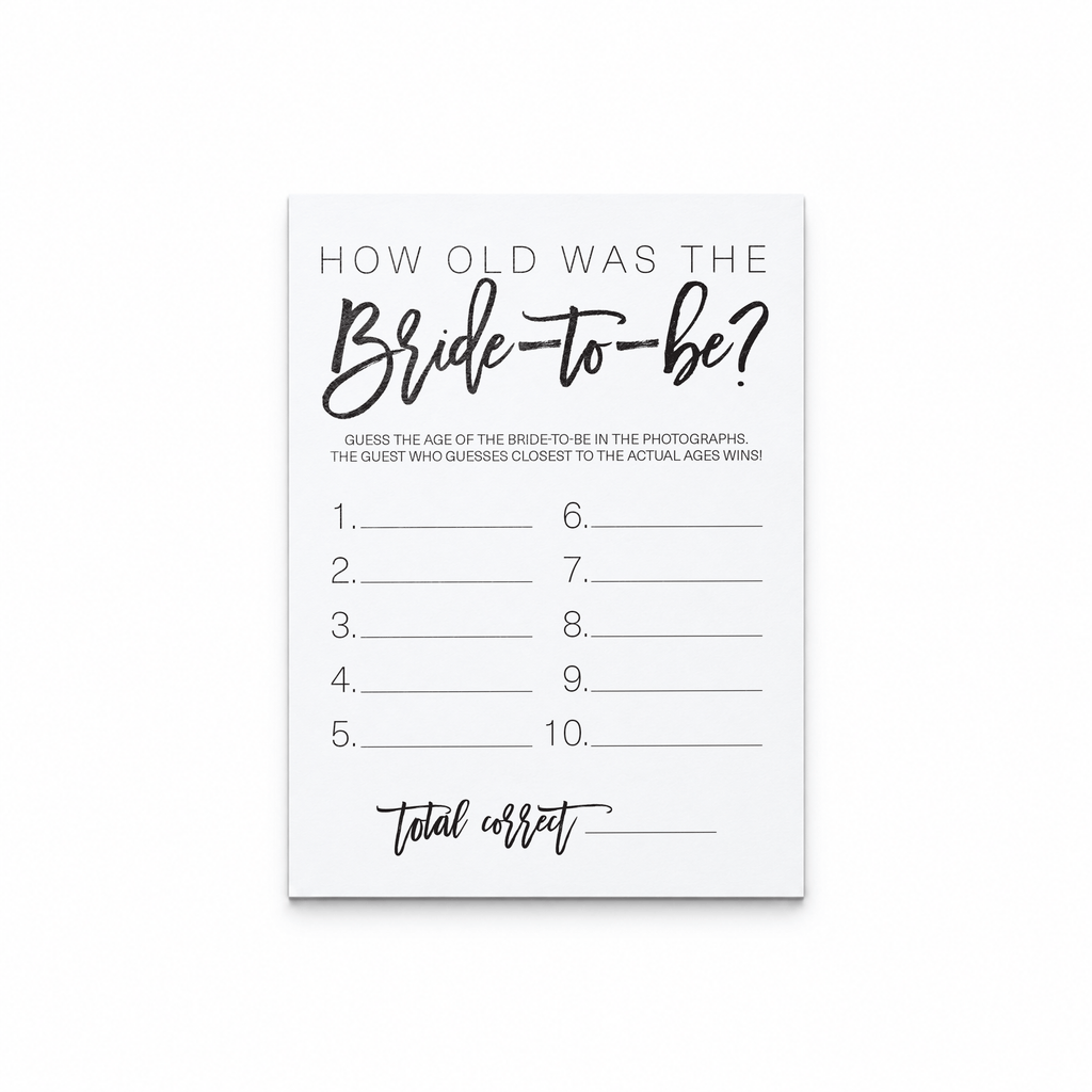 How Old was the Bride-to-be Bridal Shower Game