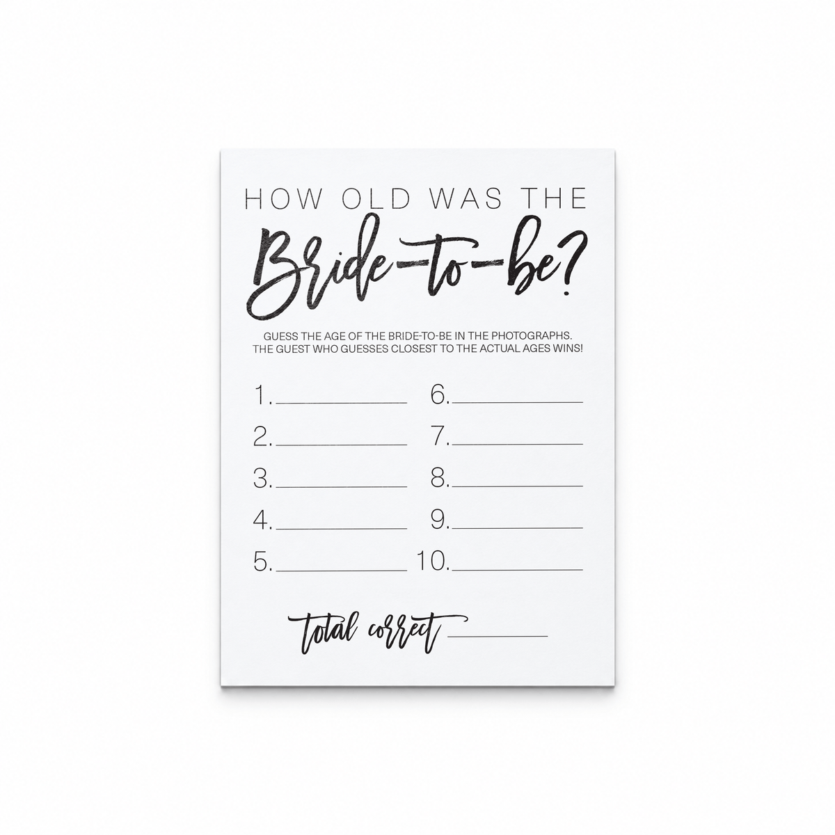 How Old was the Bride-to-be Bridal Shower Game