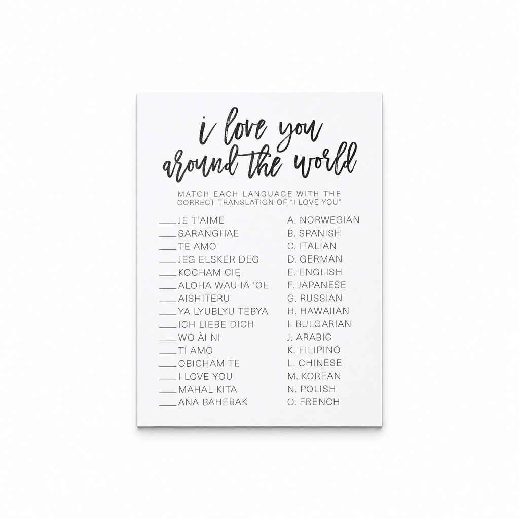 I Love You Around The World Bridal Shower Game